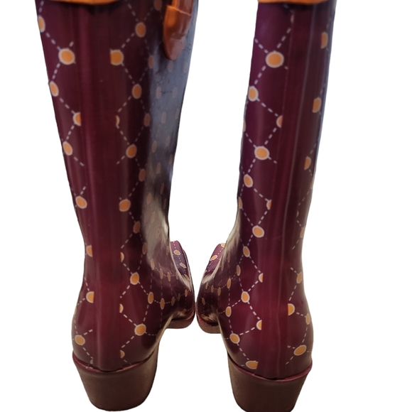 Stadium Stompers Women's Polka Dot Rain Boots Orange/ Raspberry Color Size 39. - Picture 9 of 11